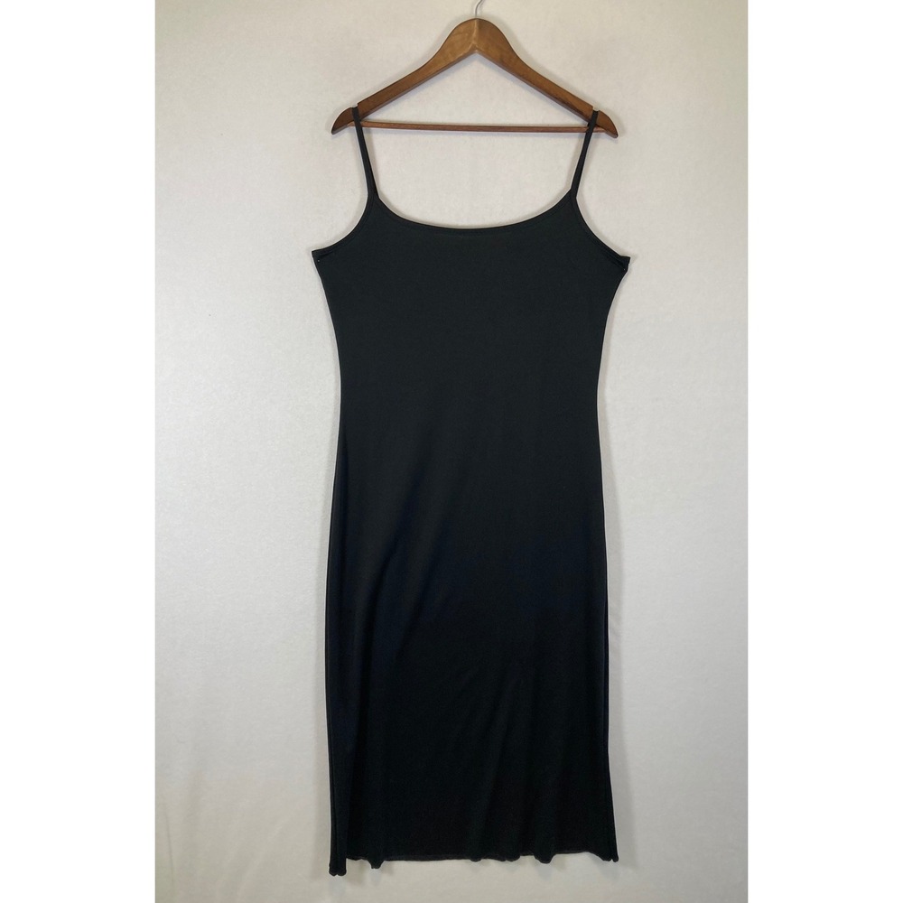 90s Minimalist Newport News Women Large Black Spaghetti Strap Midi Slip Dress
